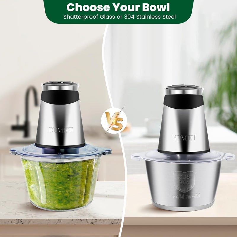 BUMET Electric food processor vegetable chopper 500W 2x8cup bowls 2 bi-layer 4 blades Small Food chopper ideal as Electric Meat grinder for home use,Mincing,chopping for kitchen aid,baby foot,pet food - Image 5